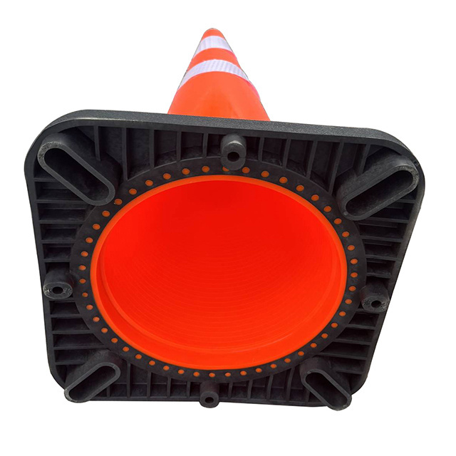 Orange Traffic Soft Flexible With Double Collar Rubber Black Base Reflective Pvc Road Safety Cones