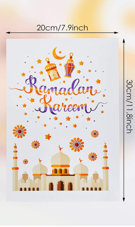 196 Pieces Ramadan Window Clings Eid Mubarak Window Stickers Static Ramadan Kareem Window Decals