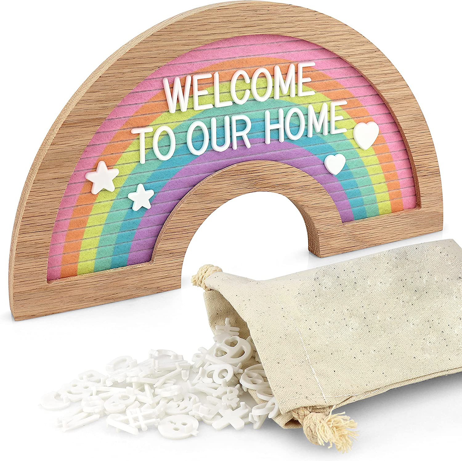 Hot Selling Rainbow Wooden Felt Letter Board with Changeable Felt Letters Memo Board Character Sign Baby Shower Wedding Party