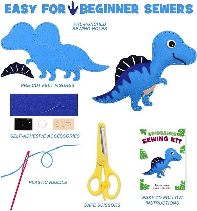 Customizable Children's Crochet Sewing Set Handcraft Art Kits for Early Childhood Education about Dinosaurs World Unisex Toy