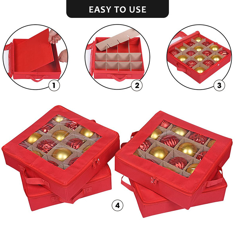 Wholesale Holiday Decorations Non-Woven Foldable Organization Tote Carrier Container Collapsible Storage Christmas Ornament Box