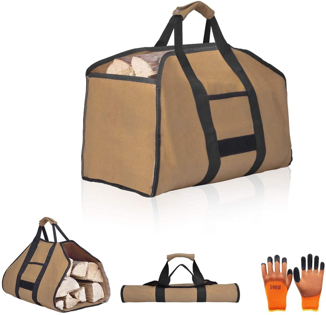 Camping Duty Firewood Carrier Canvas Firewood Carrier Logo Tote Bag Wood Storage for Fireplace Fire Pit