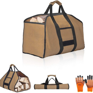 Camping Duty Firewood Carrier Canvas Firewood Carrier Logo Tote Bag Wood Storage for Fireplace Fire Pit