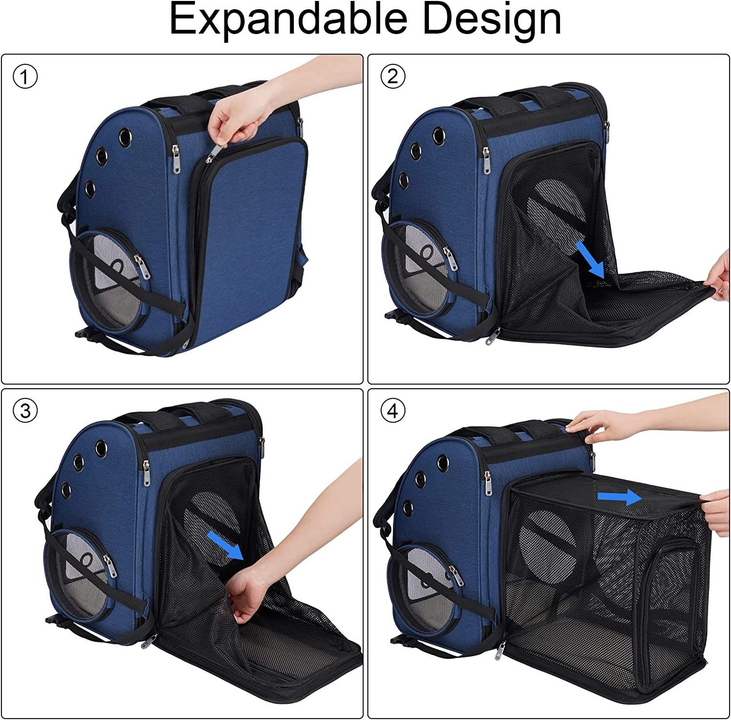 2023 New Airline Approved Ventilated Expandable Mesh Travel Pet Dog Carrier Backpack For Cats Dogs and Small Animals