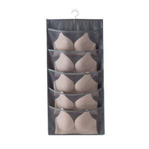 Custom Multifunction Folding Clothing Storage Bag Enlarged Closet Underwear Hanging Bra Organizer With Mesh Pockets