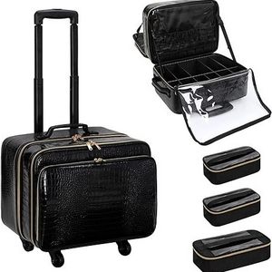 20" Luggage Crocodile Pattern 3 Layers Make Up Artist Cosmetic Organizer Trolley Suitcase Professional Makeup Rolling Train Case