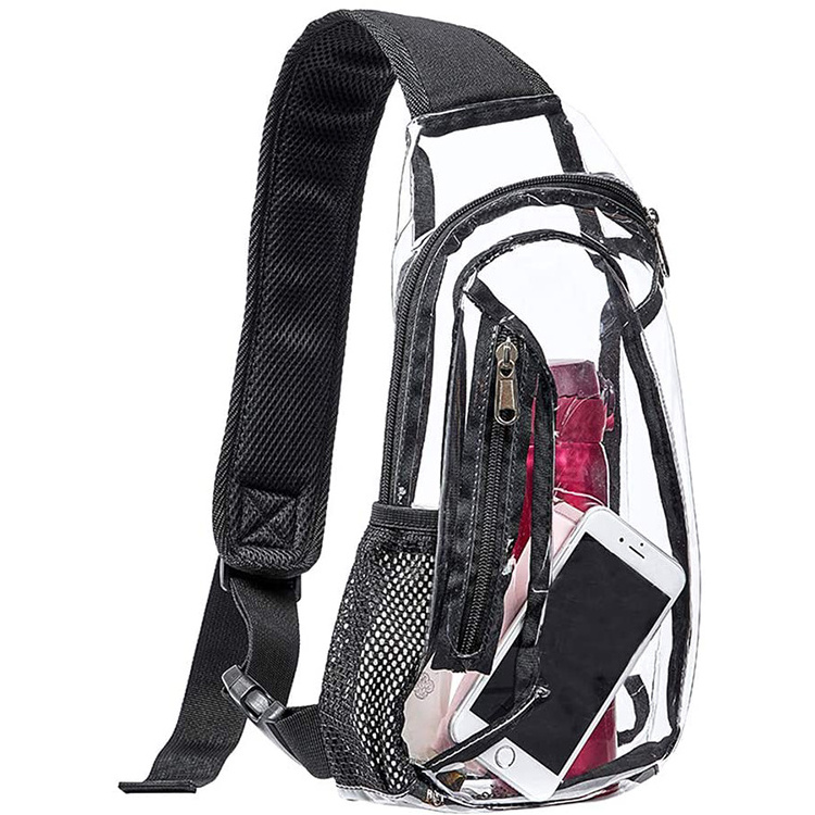 Heavy Duty Stadium Approved Mini PVC Cross body Shoulder Backpack Transparent Casual Chest Day pack Clear Sling Bag for Hiking