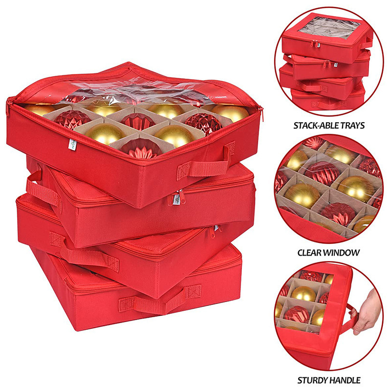 Wholesale Holiday Decorations Non-Woven Foldable Organization Tote Carrier Container Collapsible Storage Christmas Ornament Box