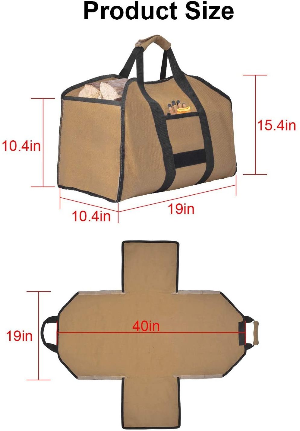 Camping Duty Firewood Carrier Canvas Firewood Carrier Logo Tote Bag Wood Storage for Fireplace Fire Pit