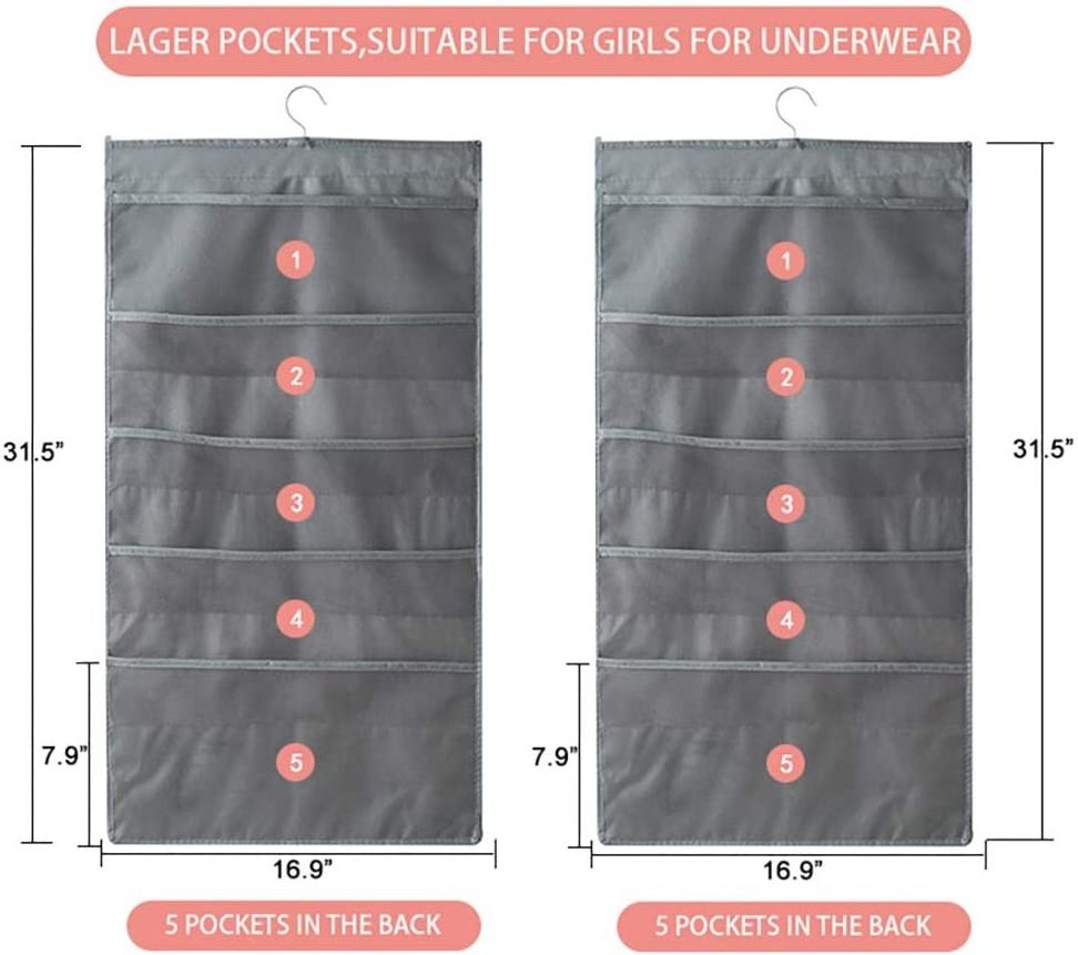 Custom Multifunction Folding Clothing Storage Bag Enlarged Closet Underwear Hanging Bra Organizer With Mesh Pockets