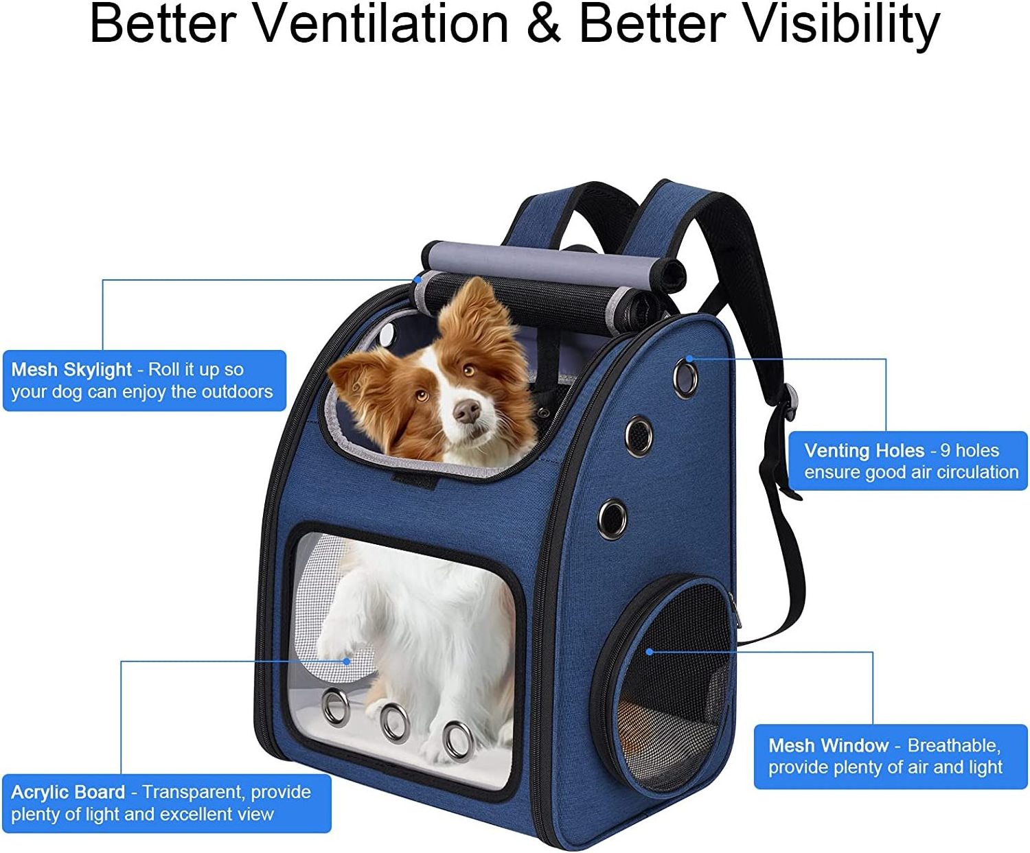 2023 New Airline Approved Ventilated Expandable Mesh Travel Pet Dog Carrier Backpack For Cats Dogs and Small Animals