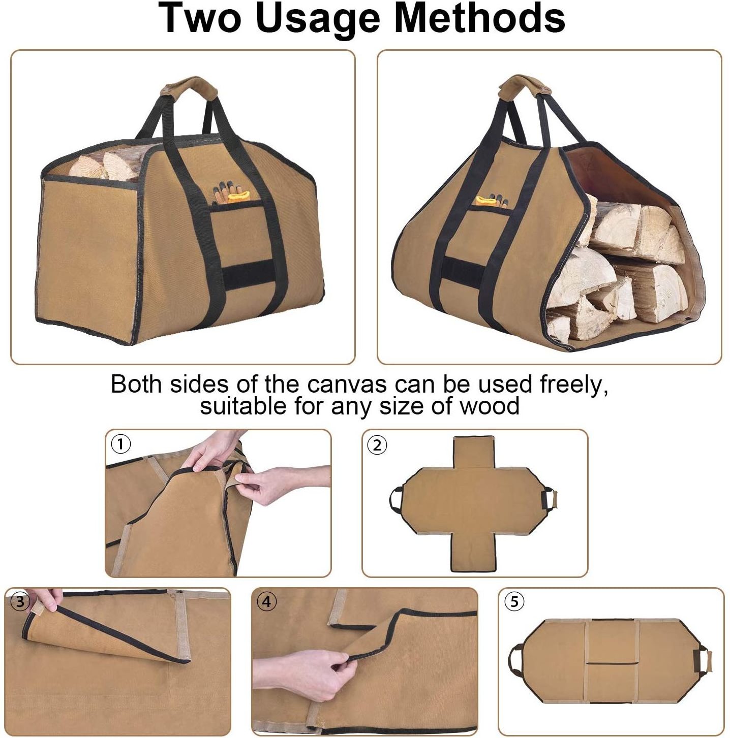 Camping Duty Firewood Carrier Canvas Firewood Carrier Logo Tote Bag Wood Storage for Fireplace Fire Pit