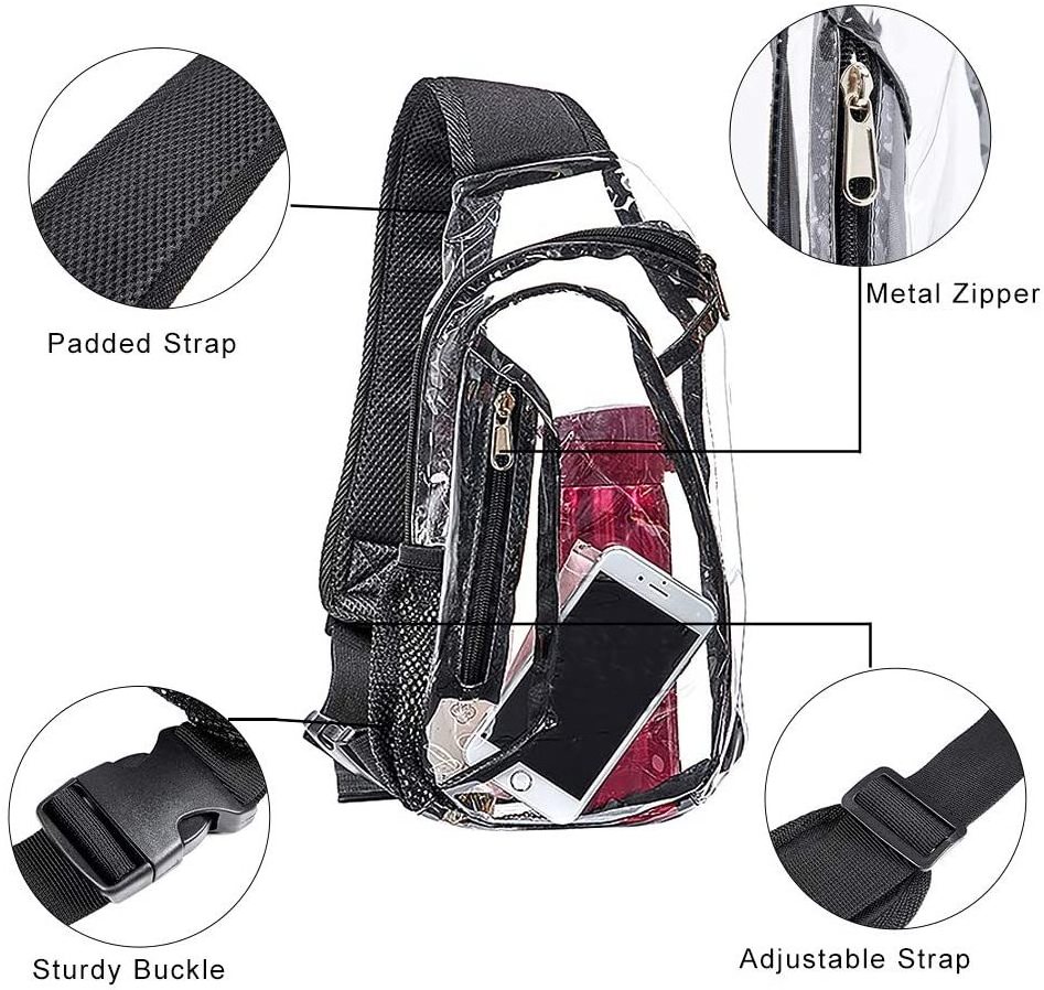 Heavy Duty Stadium Approved Mini PVC Cross body Shoulder Backpack Transparent Casual Chest Day pack Clear Sling Bag for Hiking