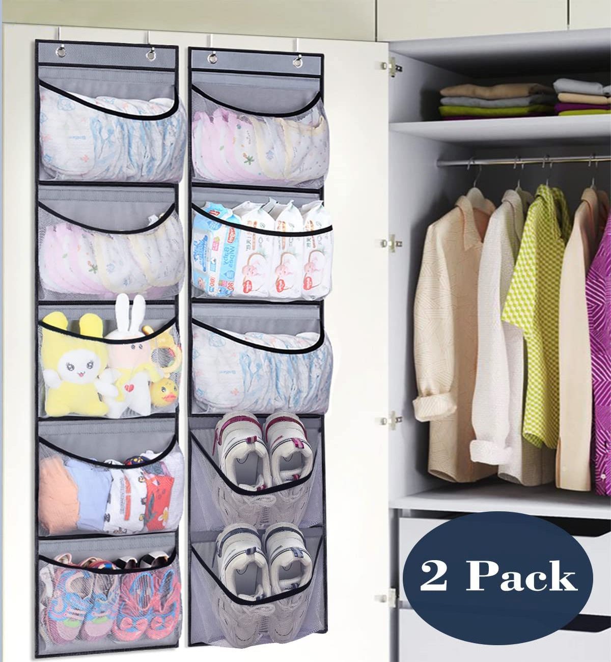 New Products Wall Mount Door Hanging Organizer Storage Foldable Hanging Closet Organizer With 5 Extra Large Mesh Pockets