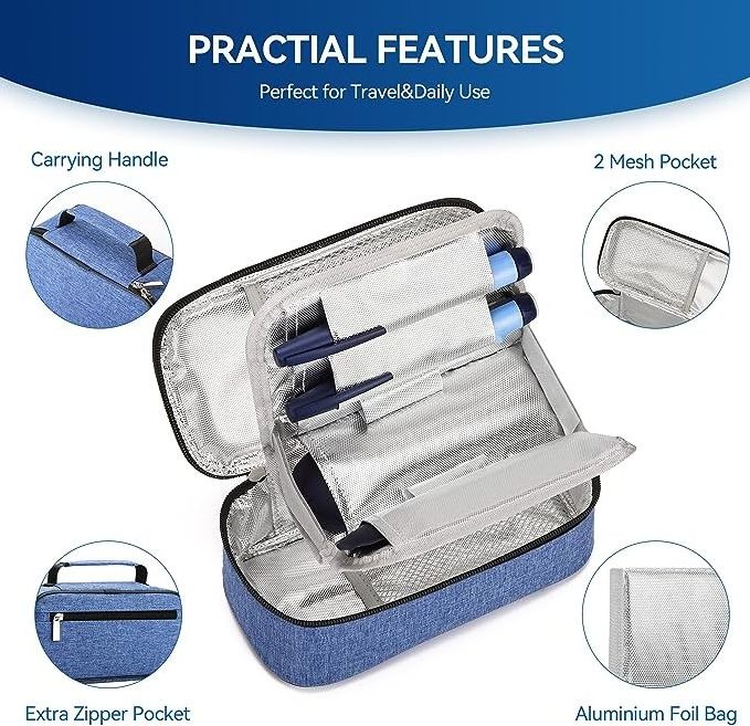 Wholesale Custom Eco-friendly Large Capacity Portable Diabetic Supplies Organizer Insulin Cooler Travel Case with 2 Ice Pack