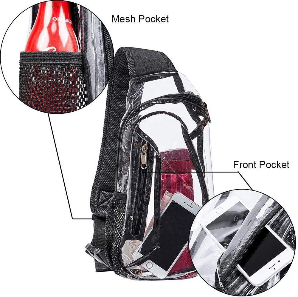 Heavy Duty Stadium Approved Mini PVC Cross body Shoulder Backpack Transparent Casual Chest Day pack Clear Sling Bag for Hiking