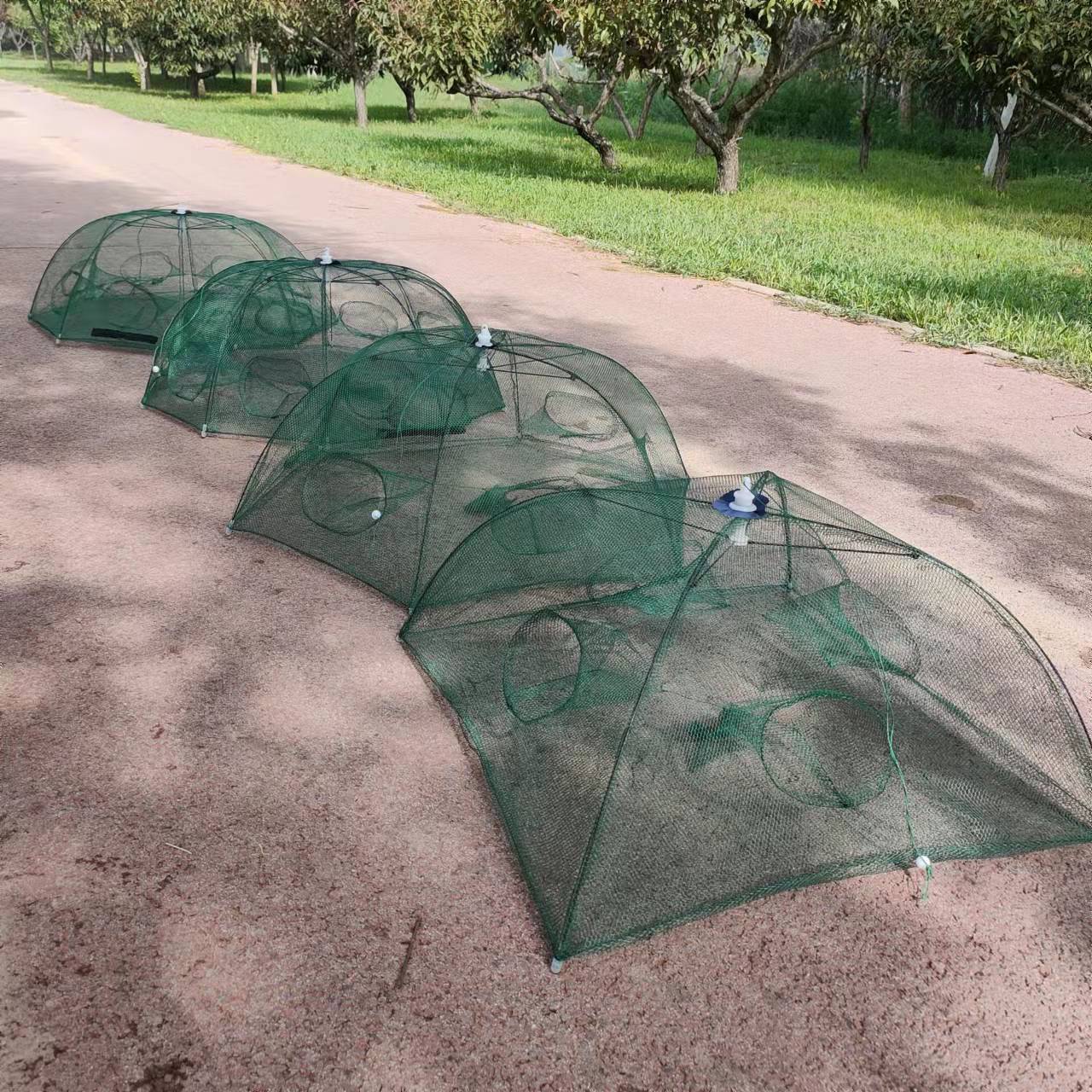 Hot sale 4-12 Holes Automatic Fishing Net Shrimp Cage Nylon Foldable Crab Fish Trap Cast