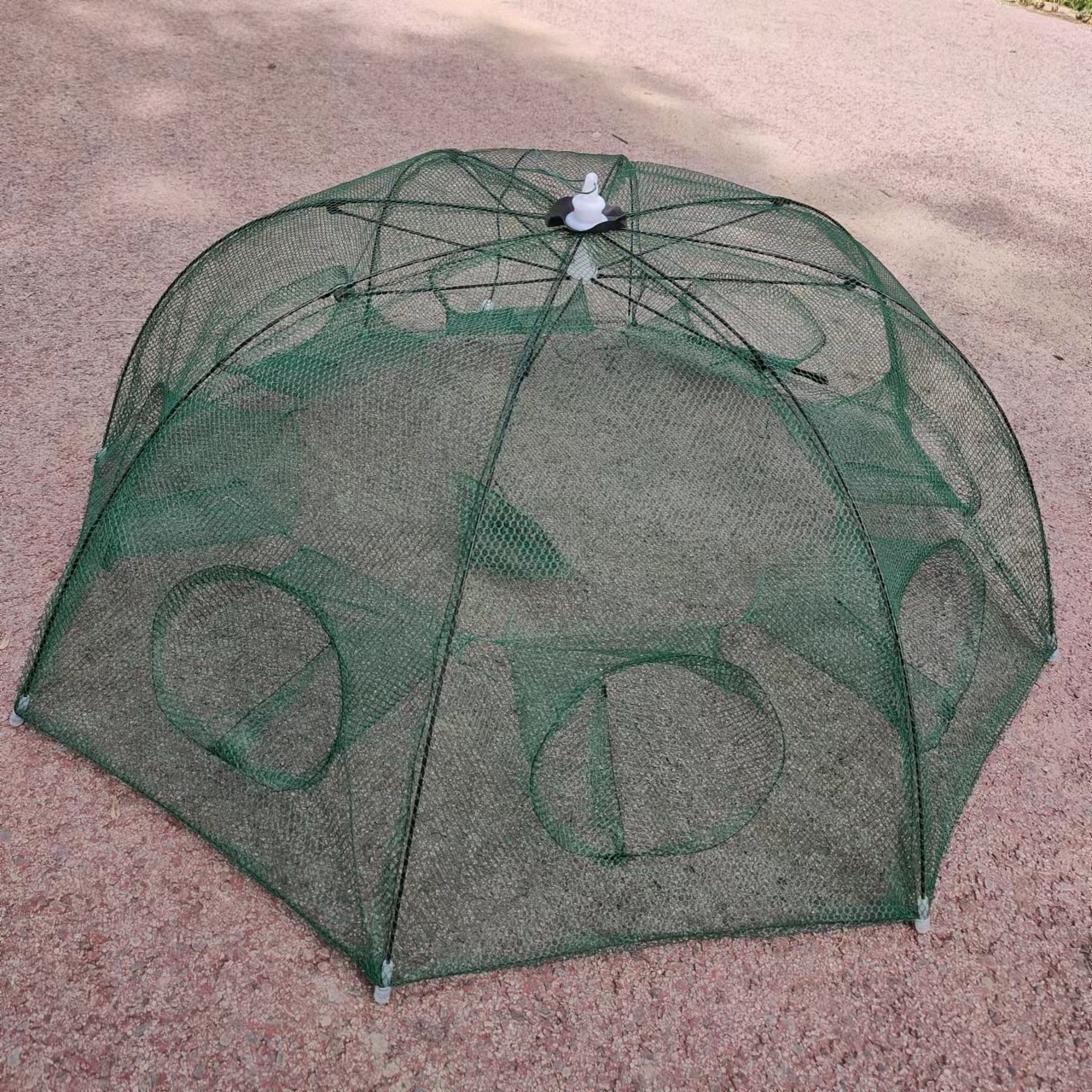 2023 Custom Design Fishing Trap Umbrella Folded Portable 4-12 Hole Automatic Minnow crayfish Fishing Shrimp Cage Fishing Net