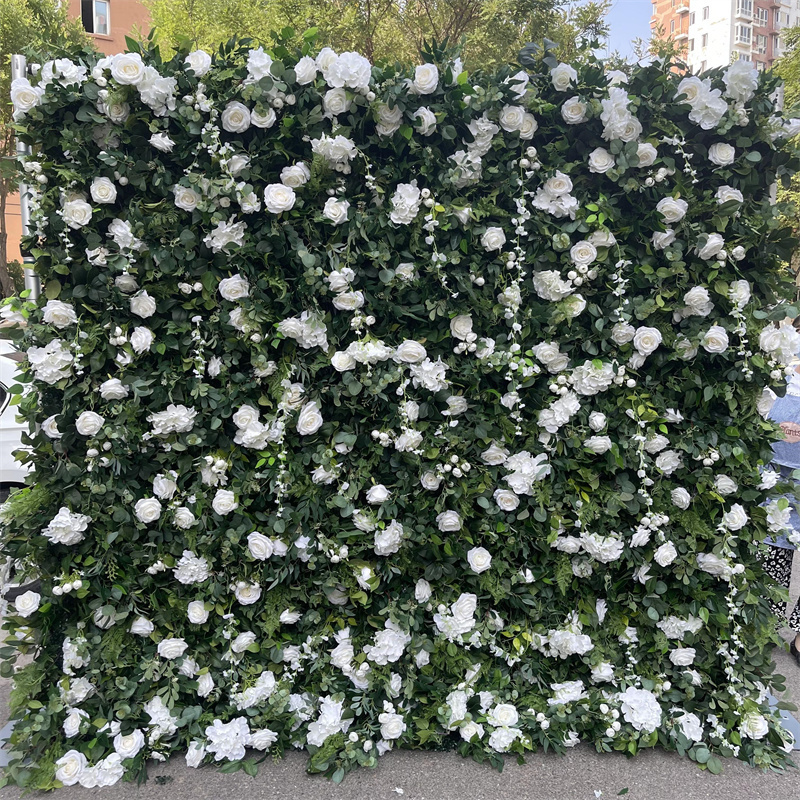 IFG 2.5*3m wedding  decoration white rose greenery roll up flowers panels flower wall