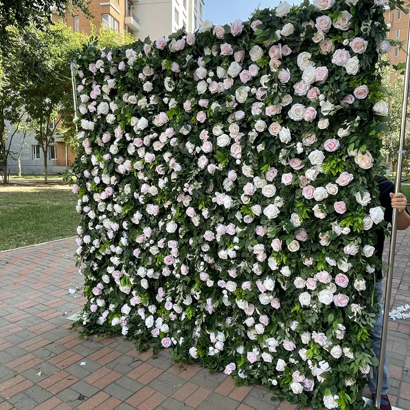 IFG 2.5*3m wedding  decoration white rose greenery roll up flowers panels flower wall