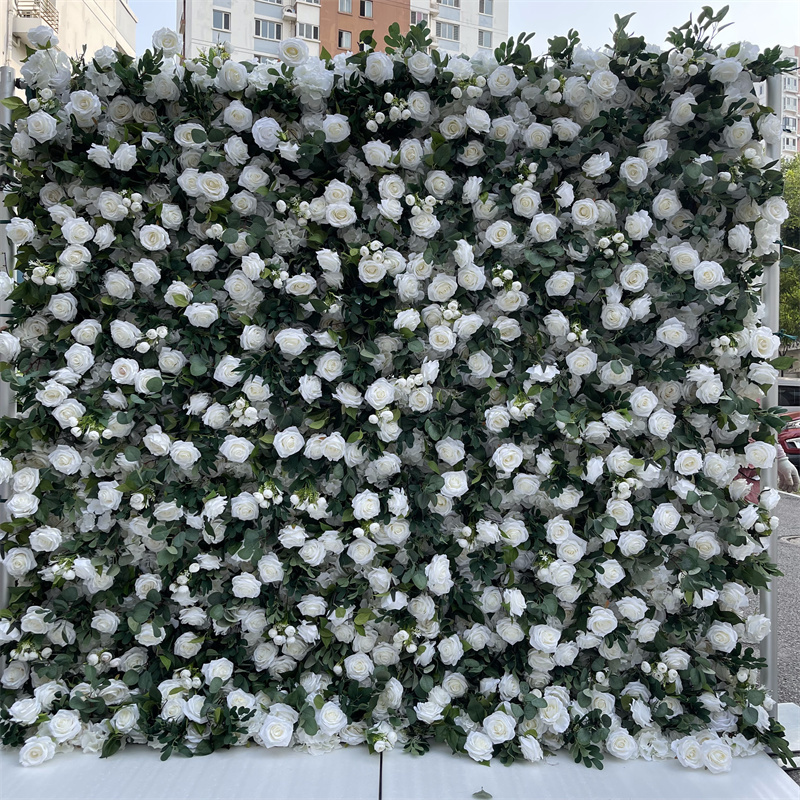 IFG 2.5*3m wedding  decoration white rose greenery roll up flowers panels flower wall