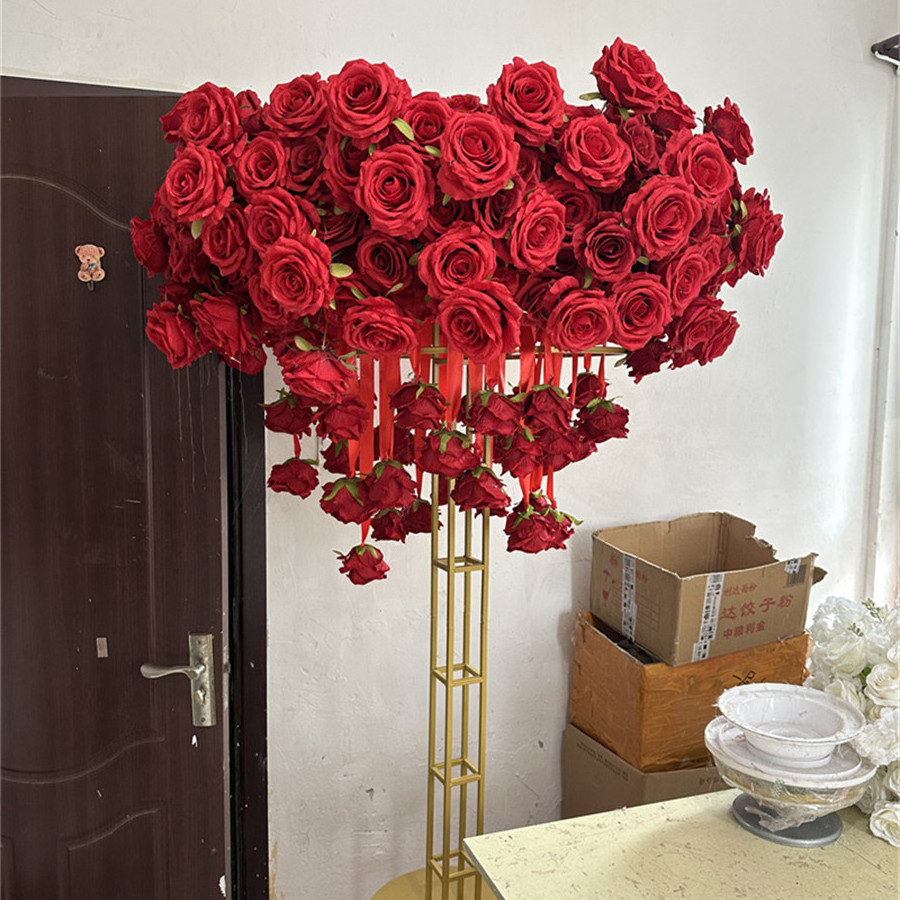 IFG Wholesale 4ft Tall Flores Artificial Flowers Red Rose Gold Wedding Centerpieces for Wedding Decor