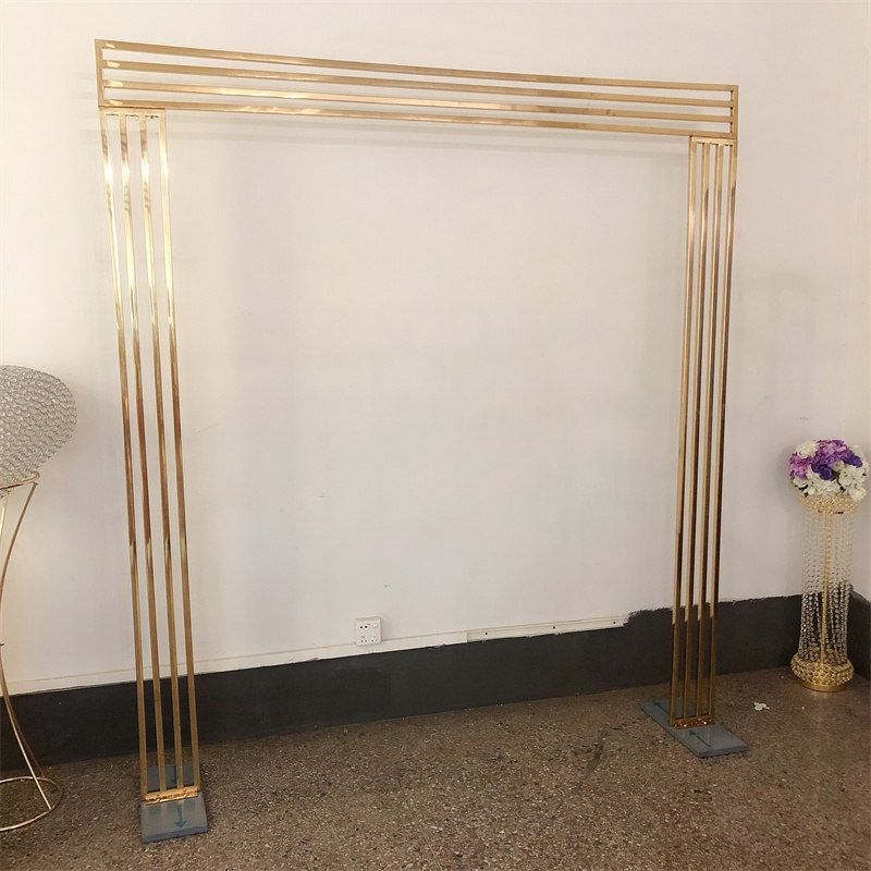 IFG Hot Selling Luxury Gold Flowers Stand Rectangle Metal Flower Arch Backdrop for Wedding Arrangement Decor