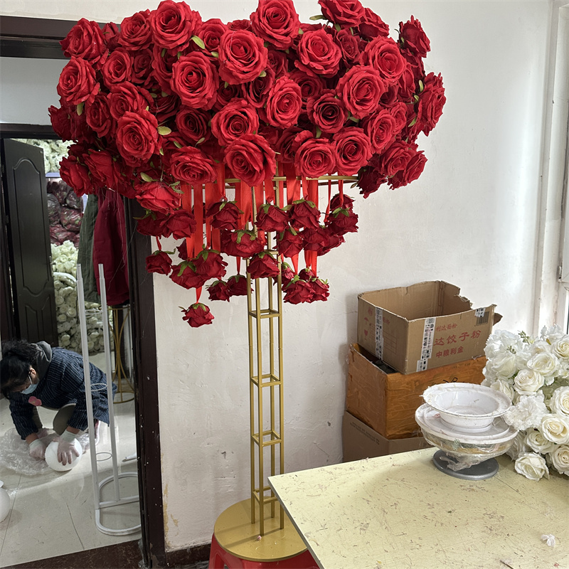 IFG Wholesale 4ft Tall Flores Artificial Flowers Red Rose Gold Wedding Centerpieces for Wedding Decor