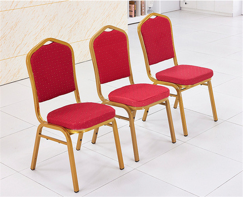 China Factory Hot Sale Stackable Used Rental Fabric Cover Gold Steel Frame Wedding Event Banquet Hotel Hall Chair for Wholesaler