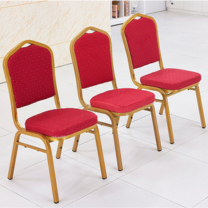 China Factory Hot Sale Stackable Used Rental Fabric Cover Gold Steel Frame Wedding Event Banquet Hotel Hall Chair for Wholesaler