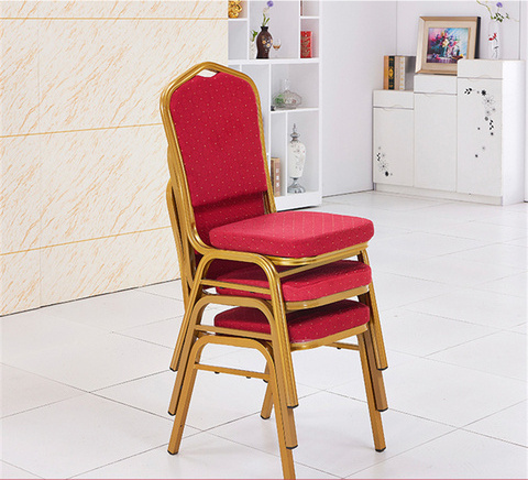 China Factory Hot Sale Stackable Used Rental Fabric Cover Gold Steel Frame Wedding Event Banquet Hotel Hall Chair for Wholesaler