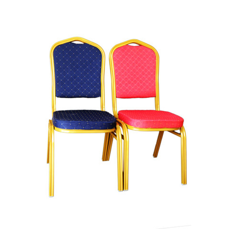 China Factory Hot Sale Stackable Used Rental Fabric Cover Gold Steel Frame Wedding Event Banquet Hotel Hall Chair for Wholesaler