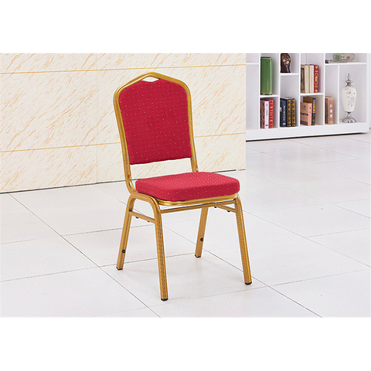 China Factory Hot Sale Stackable Used Rental Fabric Cover Gold Steel Frame Wedding Event Banquet Hotel Hall Chair for Wholesaler