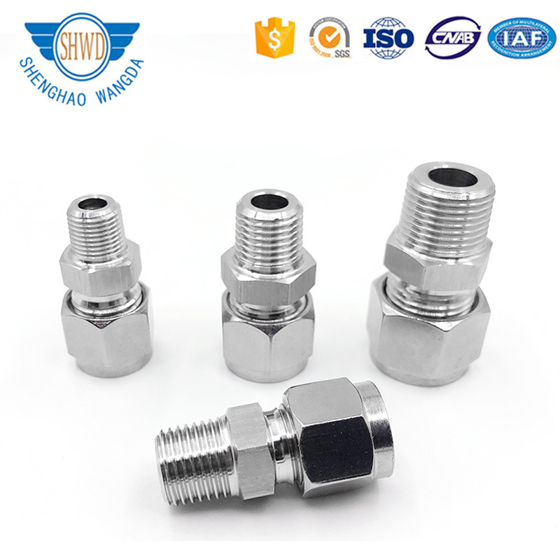 Hydraulic OD 1/4 Stainless Steel Union Connector, Compression Double Ferrule Tube Fittings