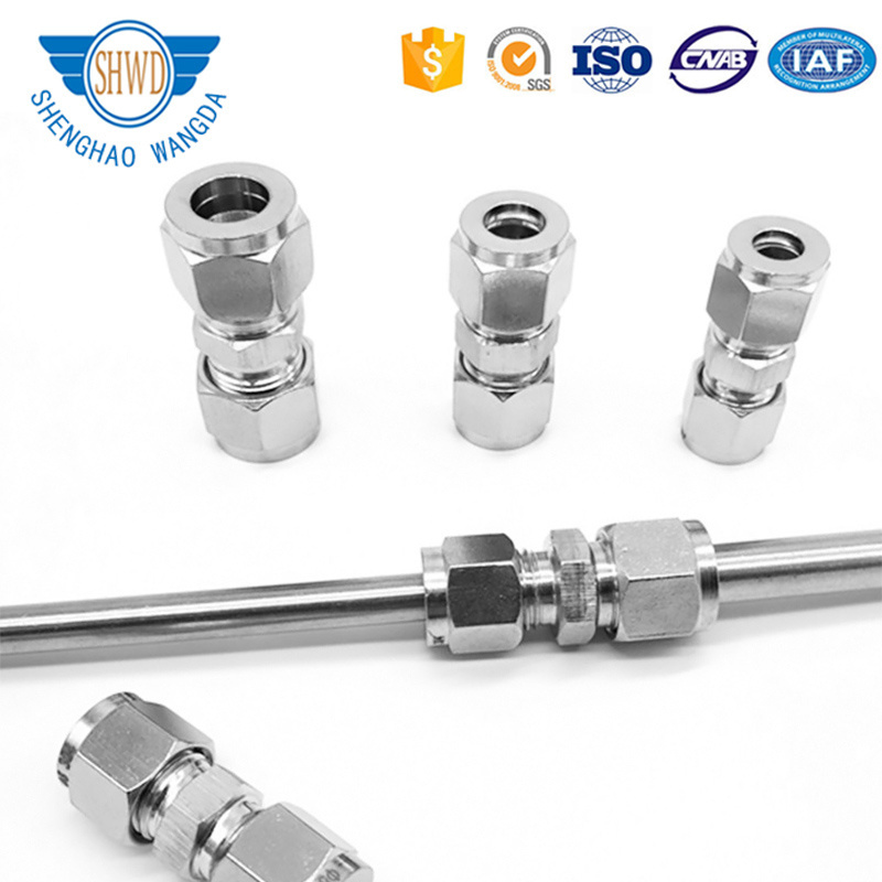 Hydraulic OD 1/4 Stainless Steel Union Connector, Compression Double Ferrule Tube Fittings