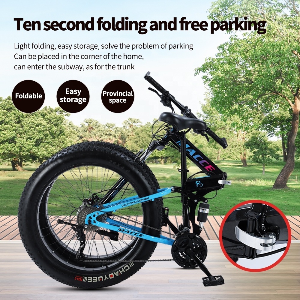 Macce High Carbon Steel Big Wheel Dual Suspension MTB Snow Mud Cycle Bicicleta Bike Beach Fat Bike Folding Mountain Bicycle