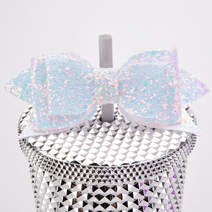 Glitter bling straw toppers bows decoration for tumblers wholesale bow straw topper