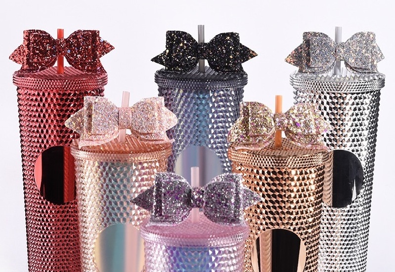 Glitter bling straw toppers bows decoration for tumblers wholesale bow straw topper