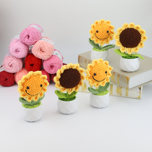 Knitted Flower Rose Flower 5.5CM SY r Sunflower Tulips Daisy pot Wedding Party Decoration Colorful Smiling Sunflower Pot Plant