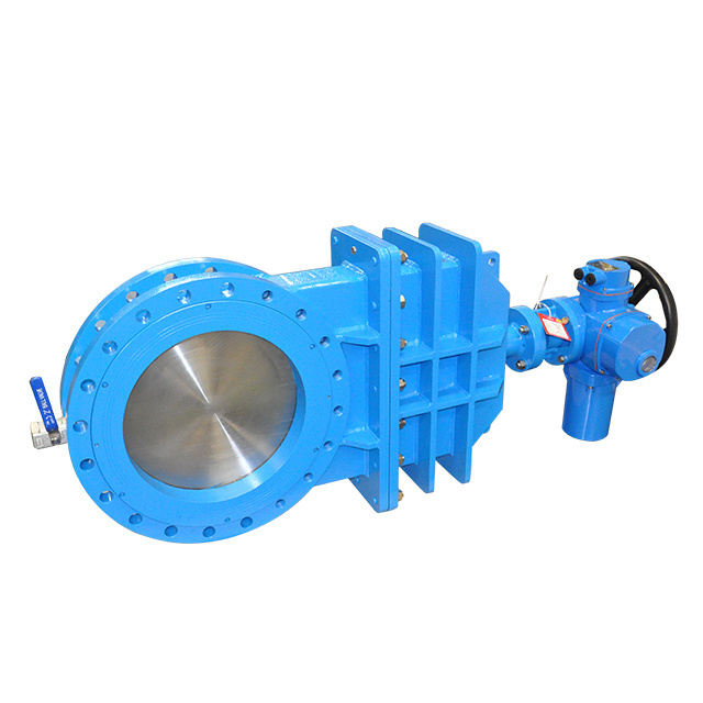 sewage flanged bi-directional sealing knife gate valve with drain outlet