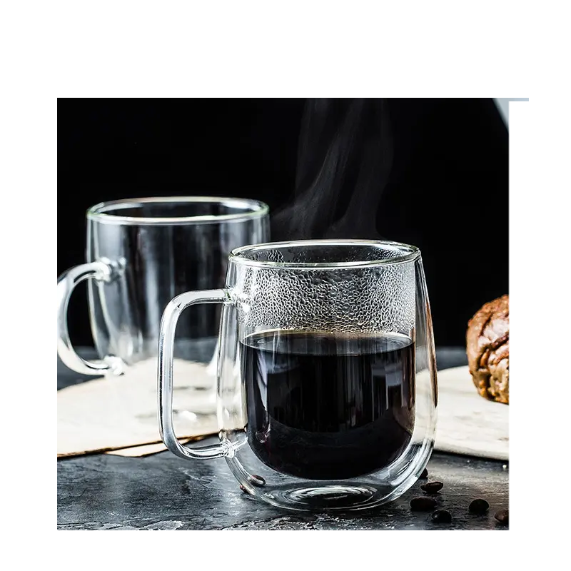 Popular Double Wall High Borosilicate Glass Cup With Handle Coffee Mug