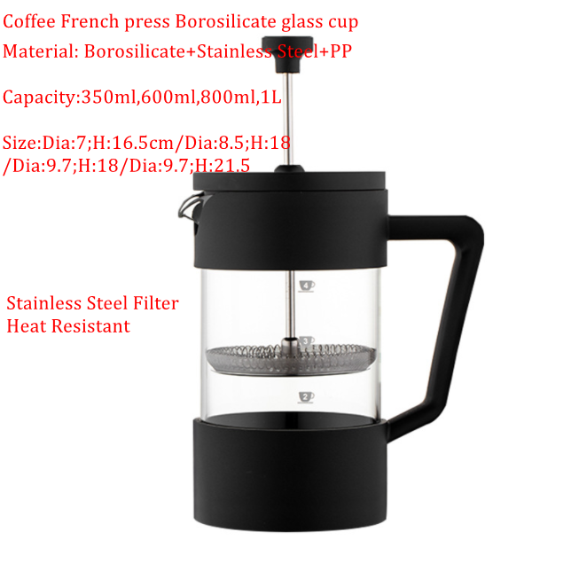 Wholesale  Borosilicate Glass Stanley 350ml,600ml,800ml,1L Black Camping French Press