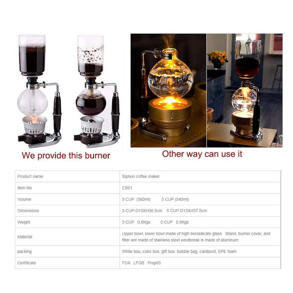 Wholesale Borosilicate 2/3/5 Cup Siphon Coffee Pot Glass With Handle Arabic Coffee Pot Dallah