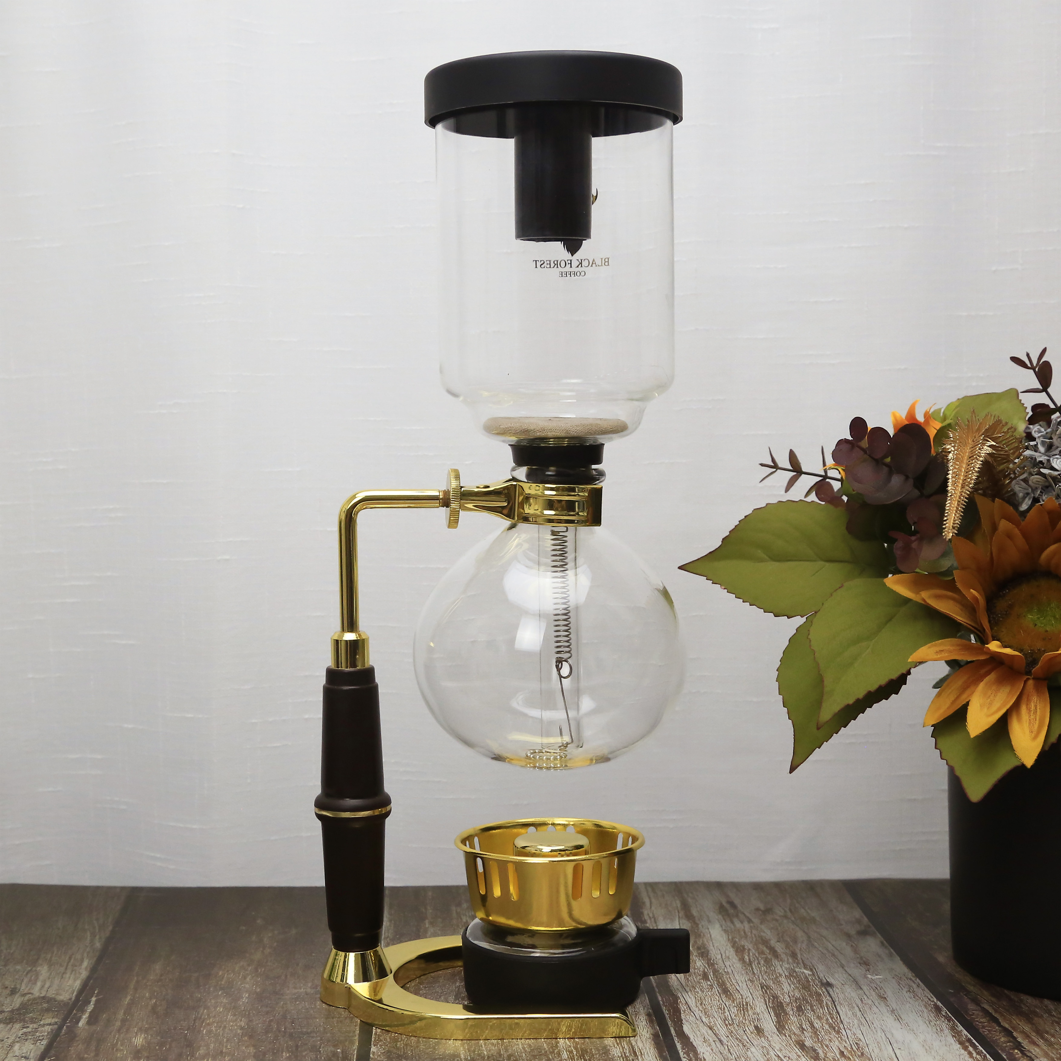 Gold Glass Syphon Coffee Maker, Tabletop Siphon Coffee  Pot with Silicone Handle Alcohol Burner, for Home Office 5-Cup