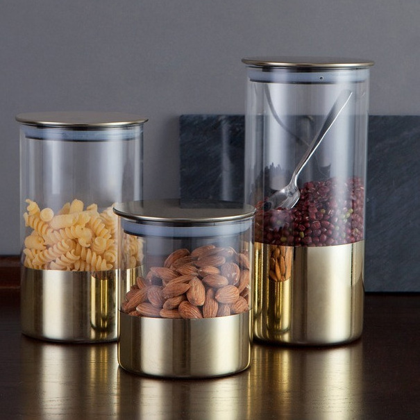 borosilicate glass nuts storage jar with stainless steel lid