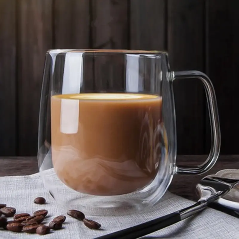 Popular Double Wall High Borosilicate Glass Cup With Handle Coffee Mug