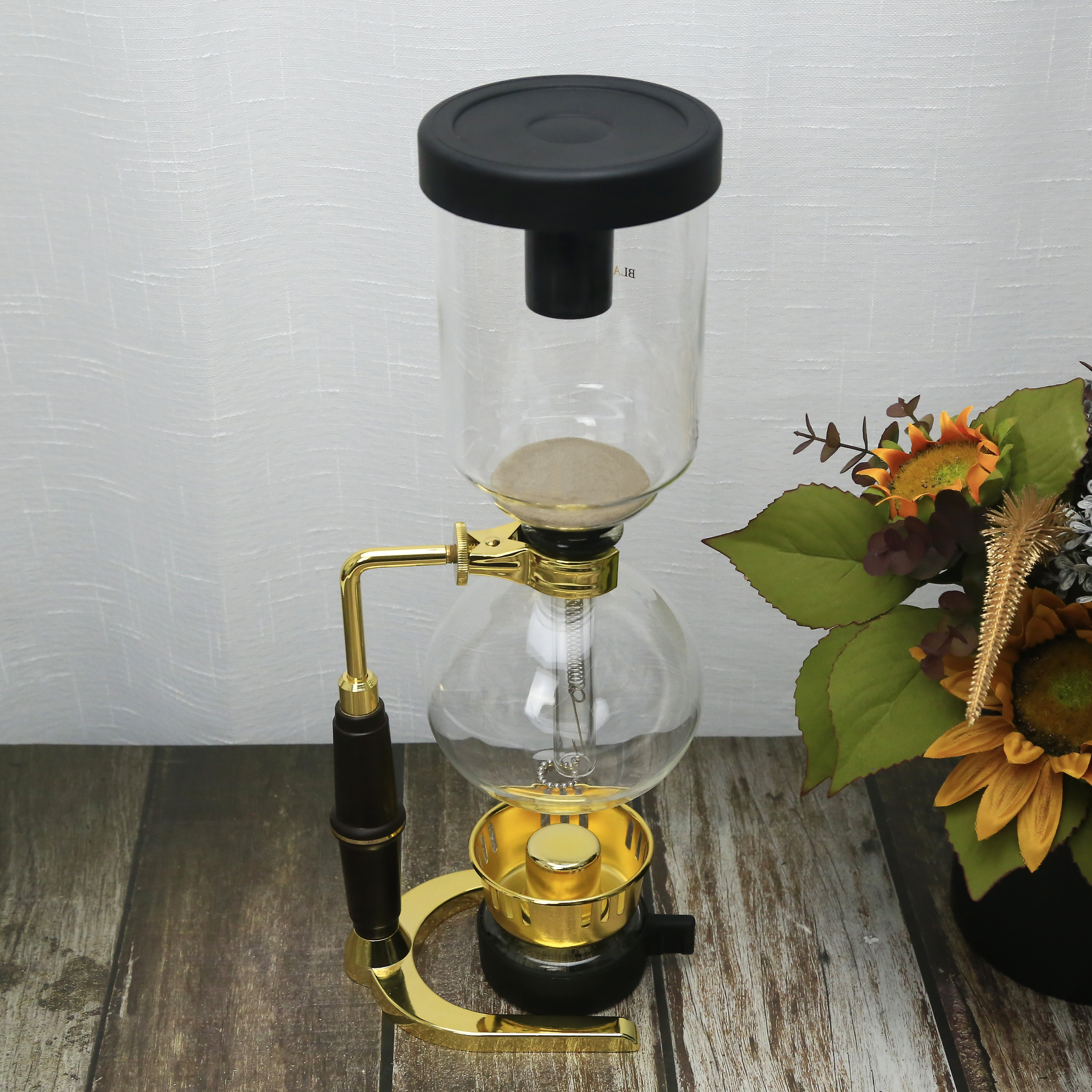 Gold Glass Syphon Coffee Maker, Tabletop Siphon Coffee  Pot with Silicone Handle Alcohol Burner, for Home Office 5-Cup