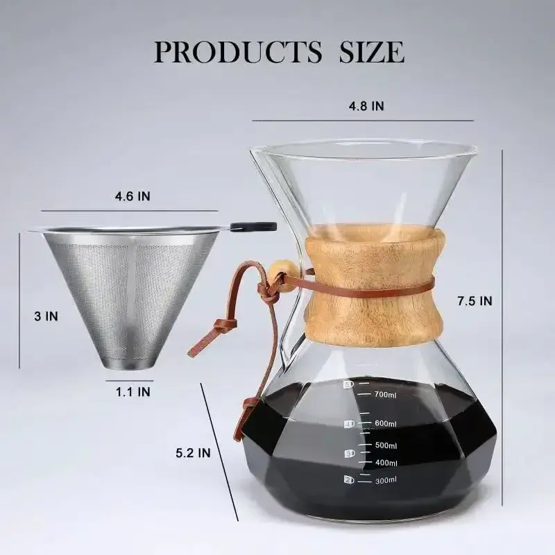 Lid Drip Stand Pour Over Coffee Decanter High-Borosilicate Glass Coffee Maker