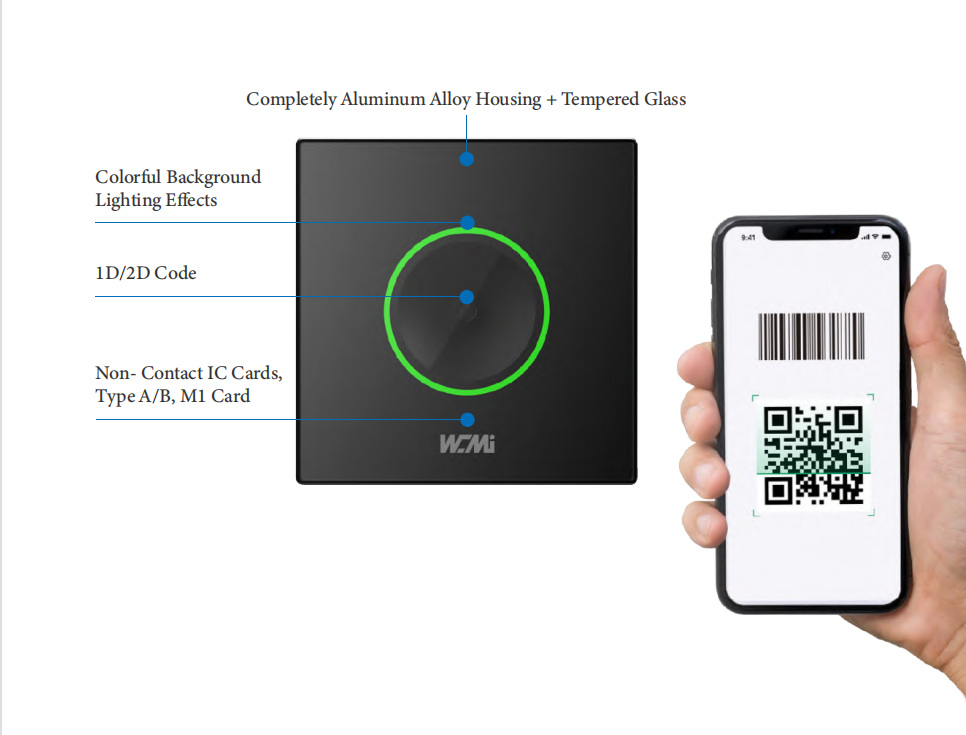 13.56MHz RFID Card Reader Wiegand RS232 RS485 USB Access Control Card Reader Wall Mounting Barcode Scanner 2d QR Bar Code Reader