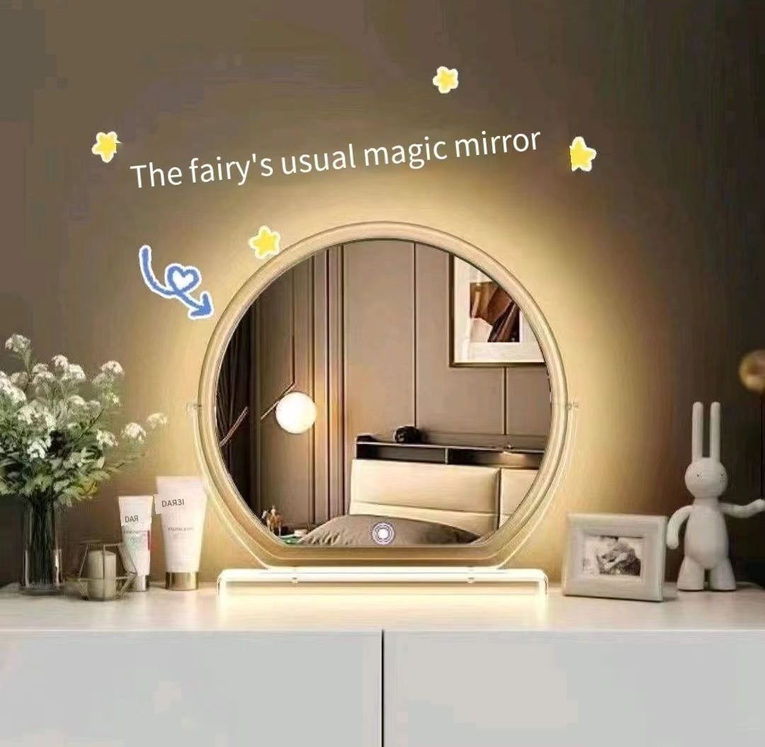 Acrylic bedroom desktop dressing table makeup mirror semicircle led lighting 2023 Hot new  LED Smart vanity mirror